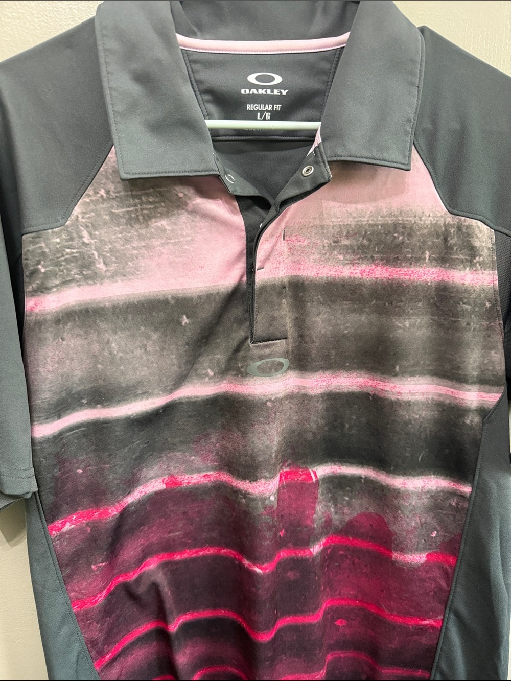 Oakley Men’s Black & Pink Striped Performance Polo